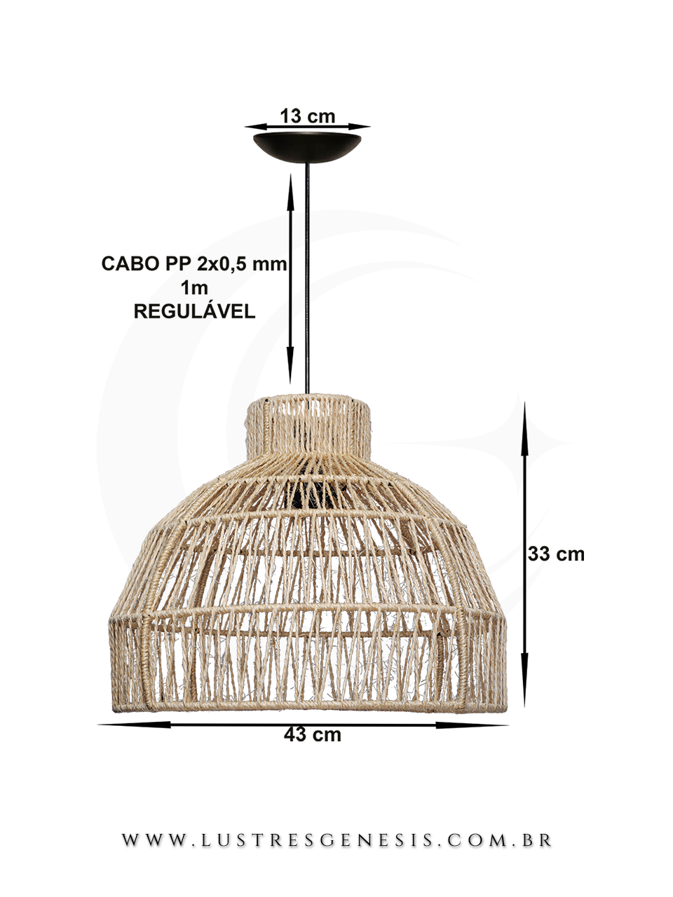 Luminária Pendente Palha Lanai Bege Natural Modelo Rústico 43cm para Sala de Jantar Sala de Estar Quarto Living